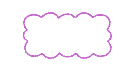 Groovy wavy scallop rectangle border outline with crayon sketch effect in retro style. Violet bubble frame and chalk line graphic for y2k inspired background, playful abstract format and vintage