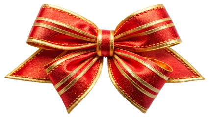 Luxurious red and gold satin gift bow perfect for holiday decoration