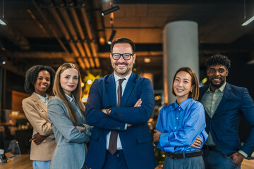 Diverse business team smiling professional colleagues collaborating