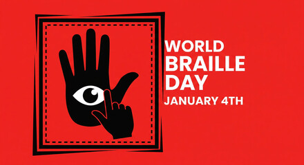 World braille day january 4th awareness graphic with hand symbol for visually impaired people and reading concept