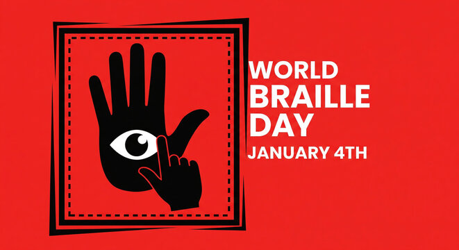 World braille day january 4th awareness graphic with hand symbol for visually impaired people and reading concept - Powered by Adobe