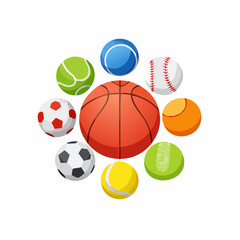 Obraz premium Dynamic array of colorful sporting balls showcases teamwork and athleticism concept art