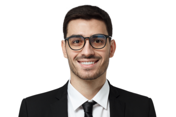 Close-up portrait of smiling handsome businessman in formal suit and black tie