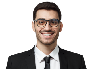 Happy businessman wearing black suit