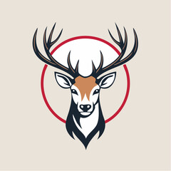 Fototapeta premium Elegant deer emblem with antlers inside a red circle representing wildlife beauty