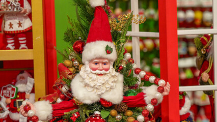 Traditional Christmas balls decorations displayed with vibrant colors and sparkling lights