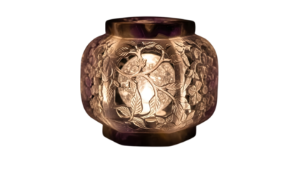 Vintage glass jar with floral design isolated on transparent background