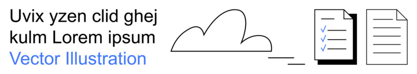 Cloud storage, document organization, file sharing, digital collaboration, productivity tools, digital services. A cloud icon with documents and checklist items. Cloud storage and document