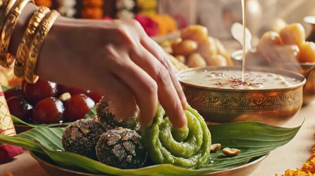 Festive sweets and snacks display for Putrada Ekadashi celebration