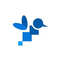 Blue Digital Pixel Hummingbird Logo - Technology and Nature Concept