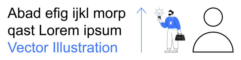 Business management, growth, leadership, creativity, idea generation, career success. Person holding a glowing lightbulb with an upward arrow. Business management and growth concepts