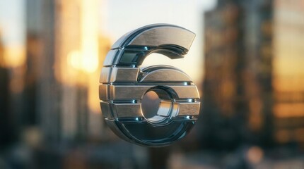 Metallic Number Six Floating in Urban Environment