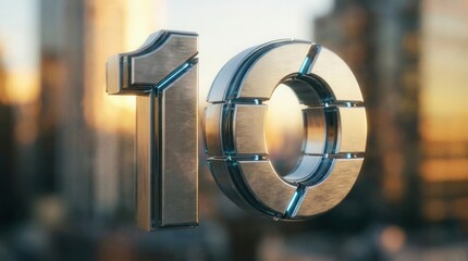 Metallic Number 10 with Futuristic Design in Urban Setting