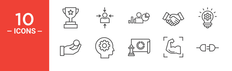Business management icon set. Business management vector symbol in black filled and outlined style.