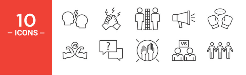 Controversy icon set. Controversy vector symbol in black filled and outlined style.