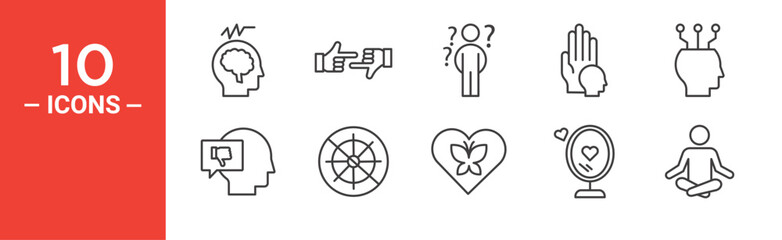 Mindfulness icon set. Mindfulness vector symbol in black filled and outlined style.