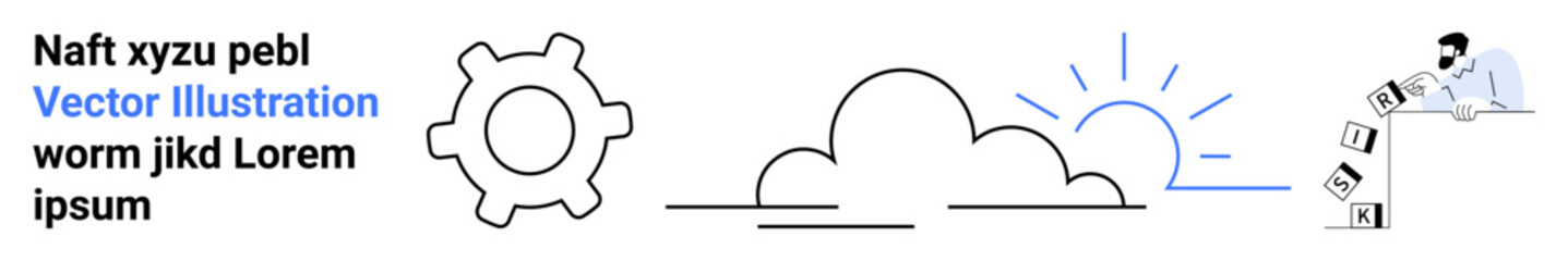 Obraz premium Business improvement, workflow management, innovation, creativity, sustainability, strategy. Gear, clouds sunrise businessman managing documents. Workflow management and business improvement