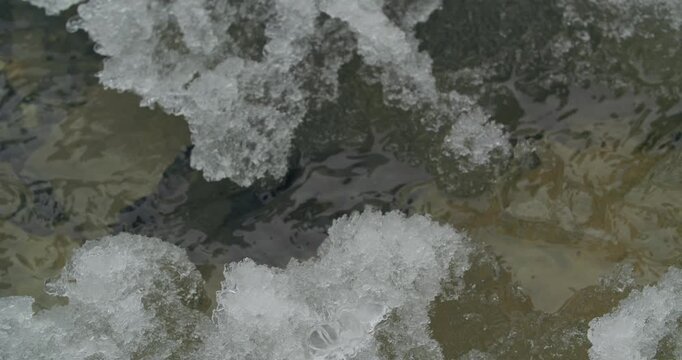 Ruisseau glac&eacute; en hiver dans la neige