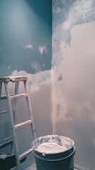 A ladder is leaning against a wall