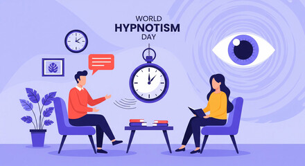 World hypnotism day celebration with hypnotherapist and client in session