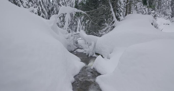 Ruisseau glac&eacute; en hiver dans la neige
