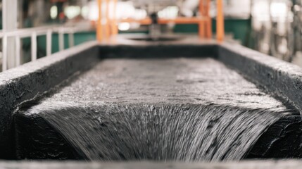 Medium shot of continuous anode paste mixing showing smooth flow and steady blending in an industrial setting for uniform battery material consistency