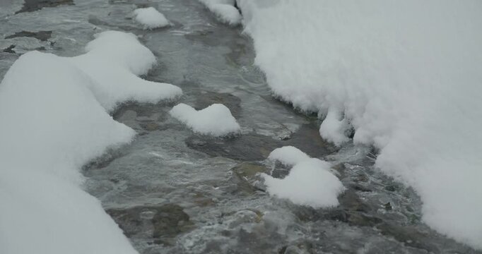 Ruisseau glac&eacute; en hiver dans la neige