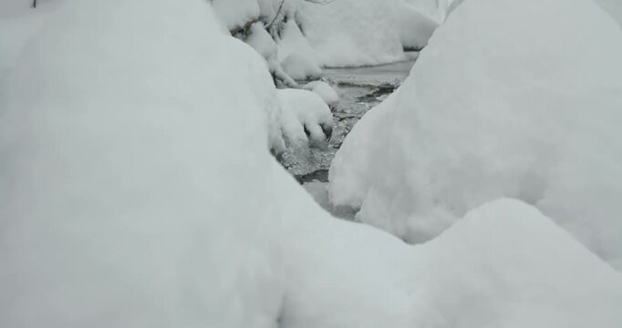 Ruisseau glac&eacute; en hiver dans la neige