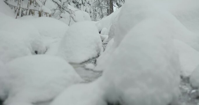Ruisseau glac&eacute; en hiver dans la neige