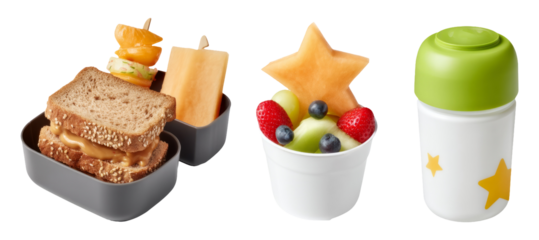 Fun and Playful Lunch Set for Children with Trio of Snacks and Fruits