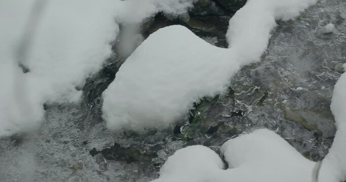 Ruisseau glac&eacute; en hiver dans la neige