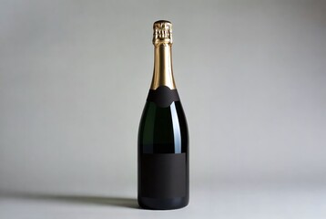 Elegant Champagne Bottle with Black Label: Premium Sparkling Wine for Celebratory Festive Occasions and Parties in Neutral Background