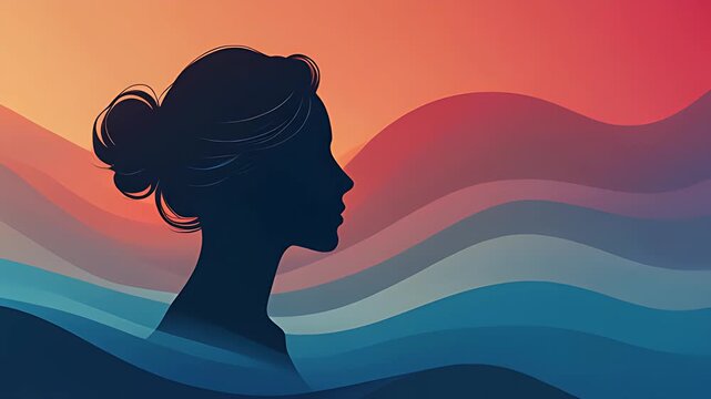 Woman Profile with Gradient Waves