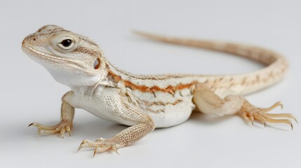 Naklejka premium Beautiful Juvenile Bearded Dragon with Orange Markings on a White Background