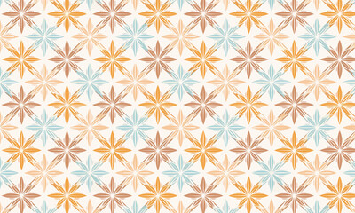 Seamless retro floral pattern, Colorful pastel background with orange and blue geometric flowers