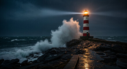 Lighthouse defies a violent storm as waves
