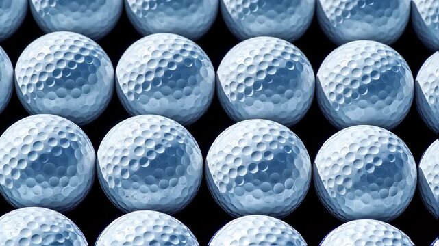 Artistic Grid of Golf Balls with Detailed Dimples Against a Black Backdrop