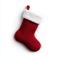 red christmas stocking with white cuff on white background
