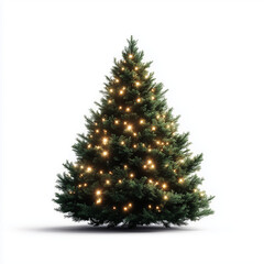 christmas tree with warm lights on white background
