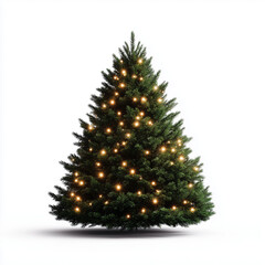 christmas tree with warm lights on white background
