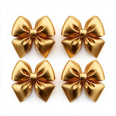 shiny gold gift bows and ribbons on white background
