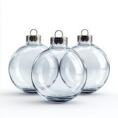 clear glass christmas ornaments set on white background
