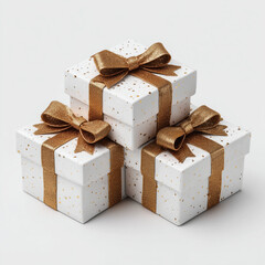 gold gift boxes with confetti on white background
