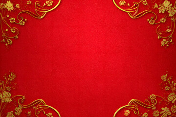 Luxurious red background adorned with intricate golden floral patterns for Chinese Lunar New Year celebration invitations