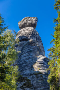 Adrspach Teplice Skaly Rocks natural rock formation towers in Czech Republic. Beautiful towering sandstone rock formations among the forest. Adrspach and Teplice rocks natural park landscape