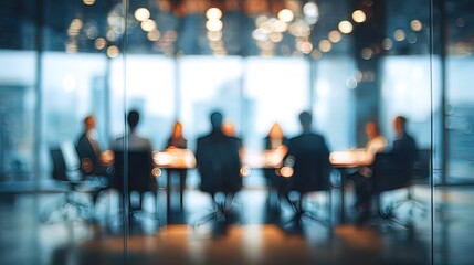 Defocused board meeting background behind glass wall. High quality. High quality. High quality