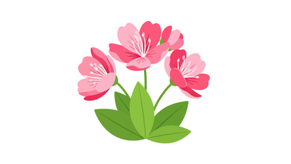 Fototapeta premium A stylized illustration of pink flowers with green leaves on a white background