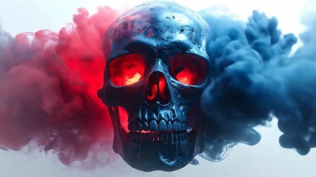 Dramatic Skull Art with Red Eyes and Flowing Smoke in Abstract Surrealism