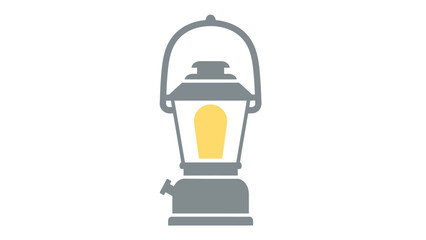 A gray and yellow camp lantern with a handle on a white background