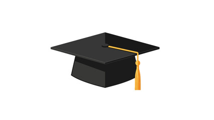 Isometric illustration of a black graduation cap with gold tassel on a white background